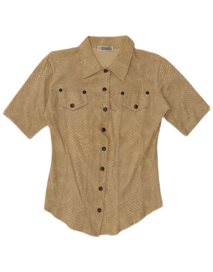 VINTAGE kvinders abstrakt mønster skjorte UK 12 Medium Beige Animal Print