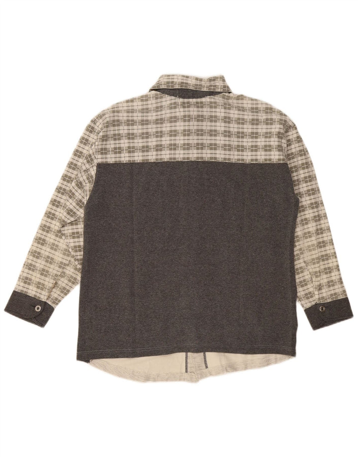 Vintage herre grafisk flannelskjorte mellemgrå ternet bomuld