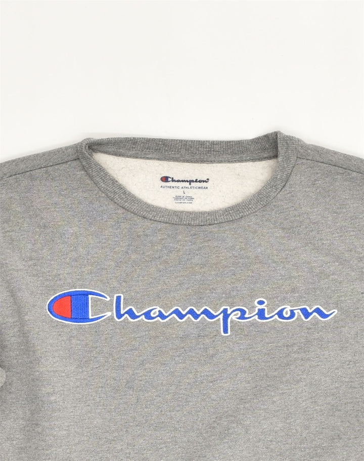 CHAMPION Womens Graphic Sweatshirt Jumper UK 14 Large Grey Cotton | Vintage Champion | Thrift | Second-Hand Champion | Used Clothing | Messina Hembry 