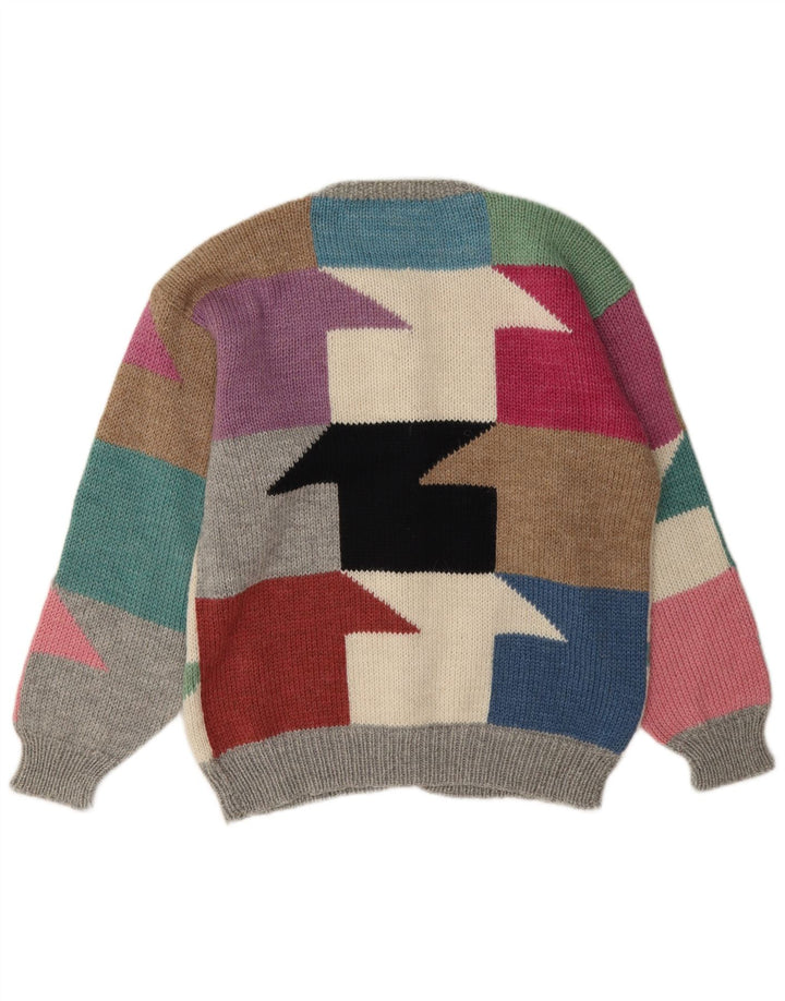 Vintage dame cardigan sweater UK 16 Stor flerfarvet farveblok