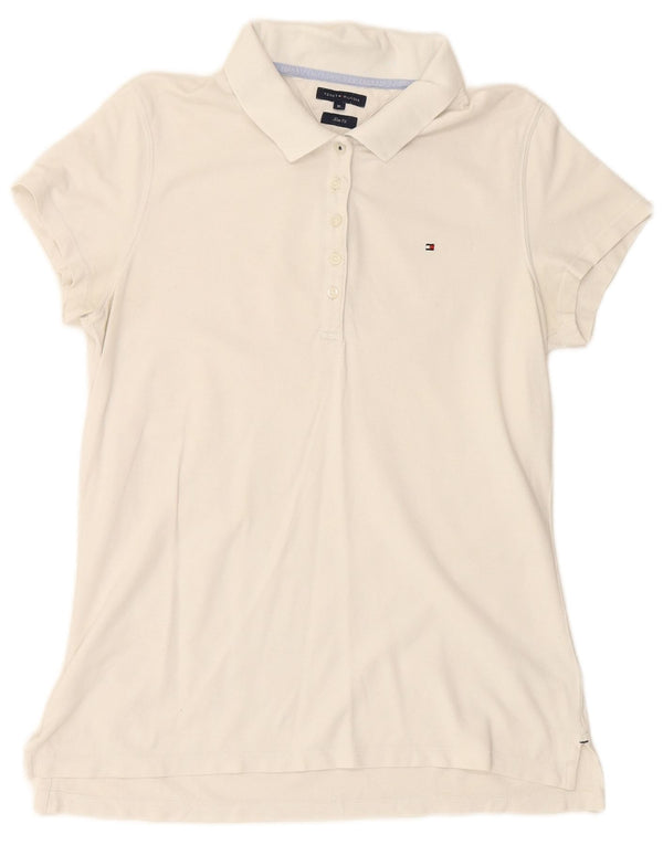TOMMY HILFIGER Dame Slim Polo Shirt UK 18 XL Hvid Bomuld