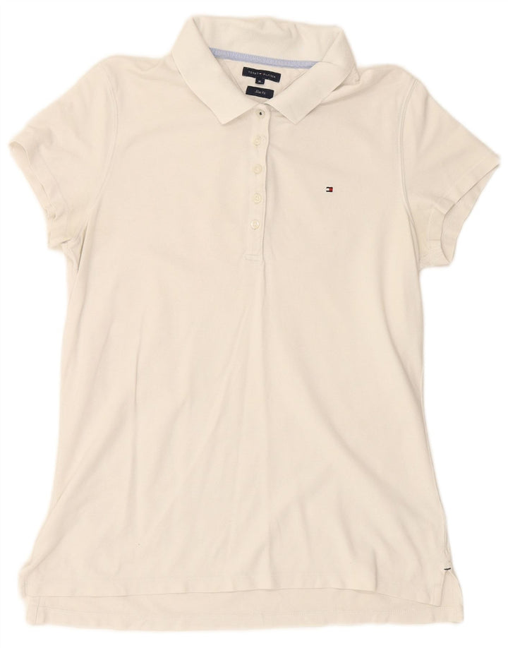 TOMMY HILFIGER Dame Slim Polo Shirt UK 18 XL Hvid Bomuld