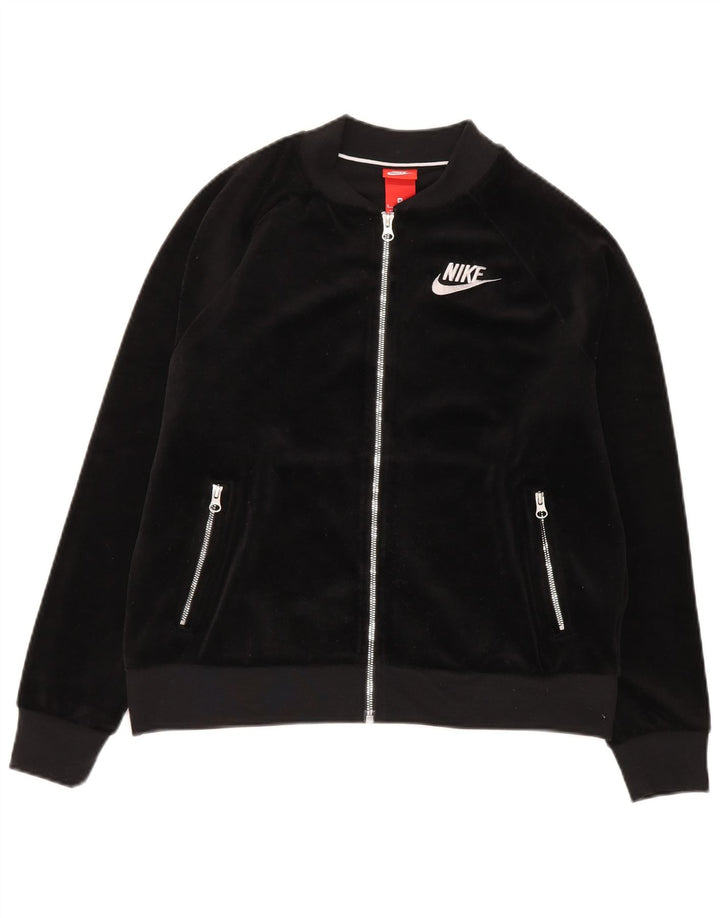 Nike Dame Velour Træningsdragt Topjakke UK 14 Medium Sort Polyester