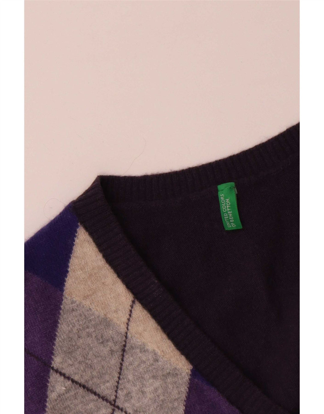 Benetton Herrevest Tank Top Medium Navy Blue Argyle/Diamond