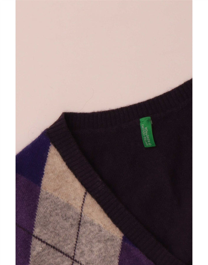 Benetton Herrevest Tank Top Medium Navy Blue Argyle/Diamond