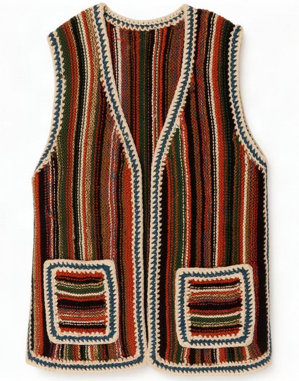 Vintage Dame Cardigan Sweater UK 12 Medium Flerfarvet Stribet