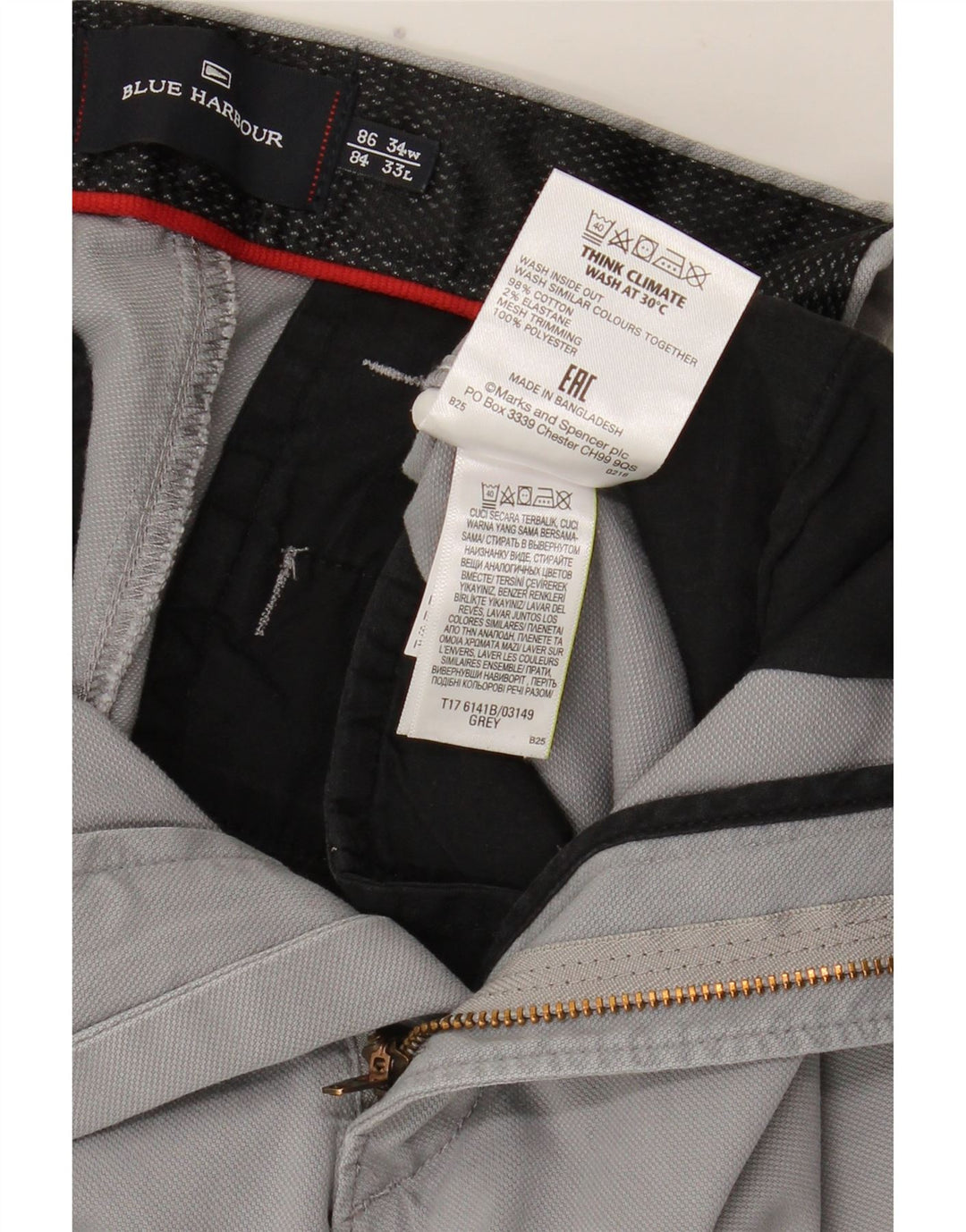 Marks & Spencer Herre Blue Harbor Straight Suit Bukser W34 L33 Grå