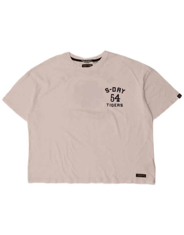 Superdry Womens Crop Oversized grafisk T-shirt-top UK 16 Stor hvid bomuld
