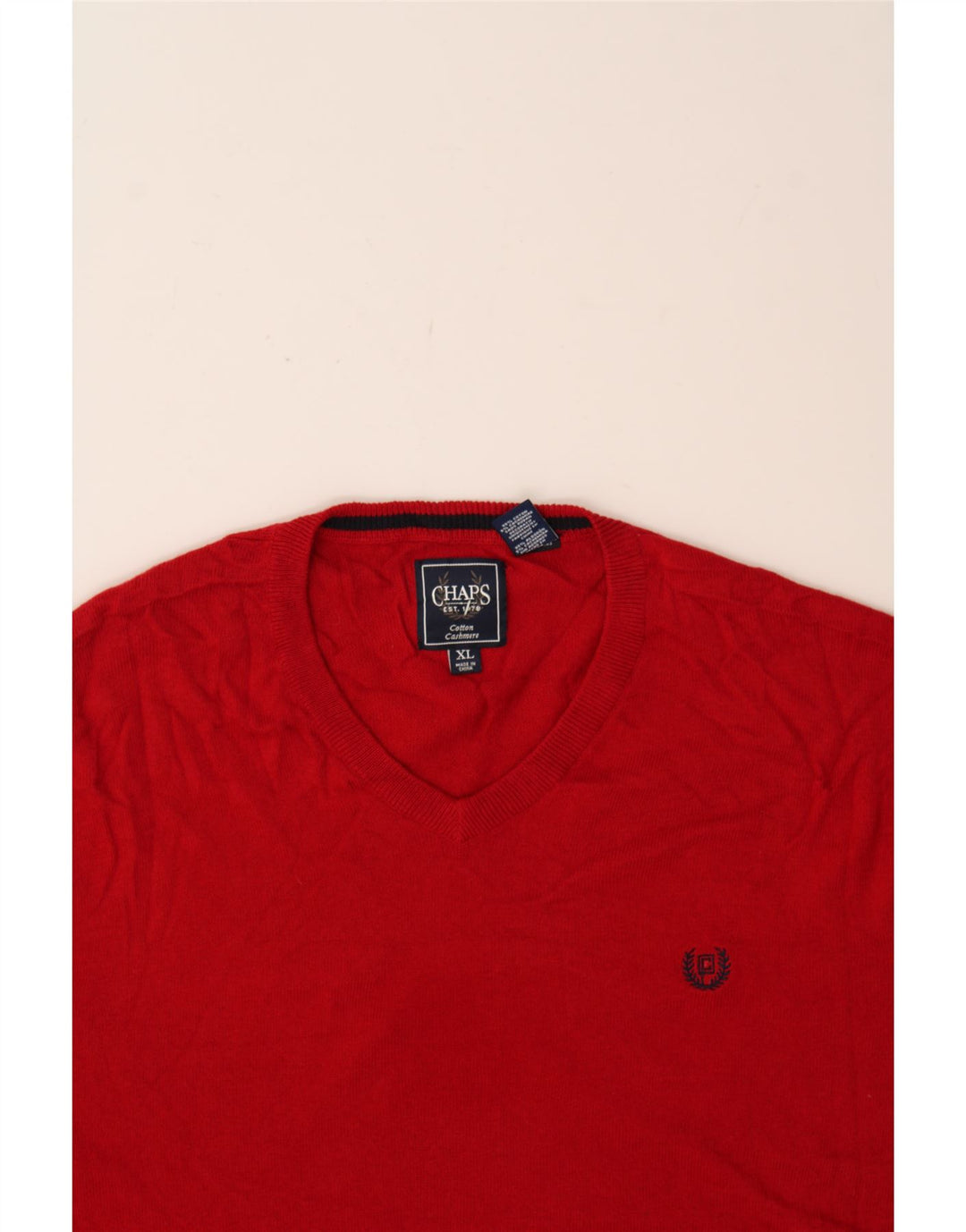 CHAPS Mens V-Neck Jumper Sweater XL Red Cotton Vintage Chaps and Second-Hand Chaps from Messina Hembry 