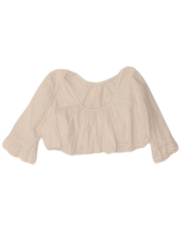 Vintage dame 3/4 ærmet Crop Top UK 12 Medium White