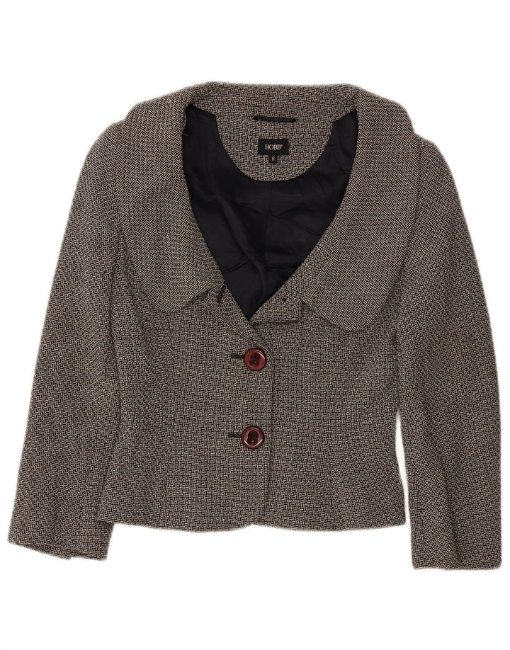 Hobbs Dame 2 Buttons Crop Blazer Jacket UK 8 Small Black Flecked Uld