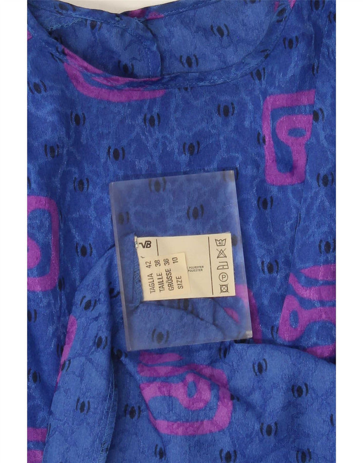 Vintage kvinders abstrakt mønster langærmet maxikjole UK 10 Small Blue