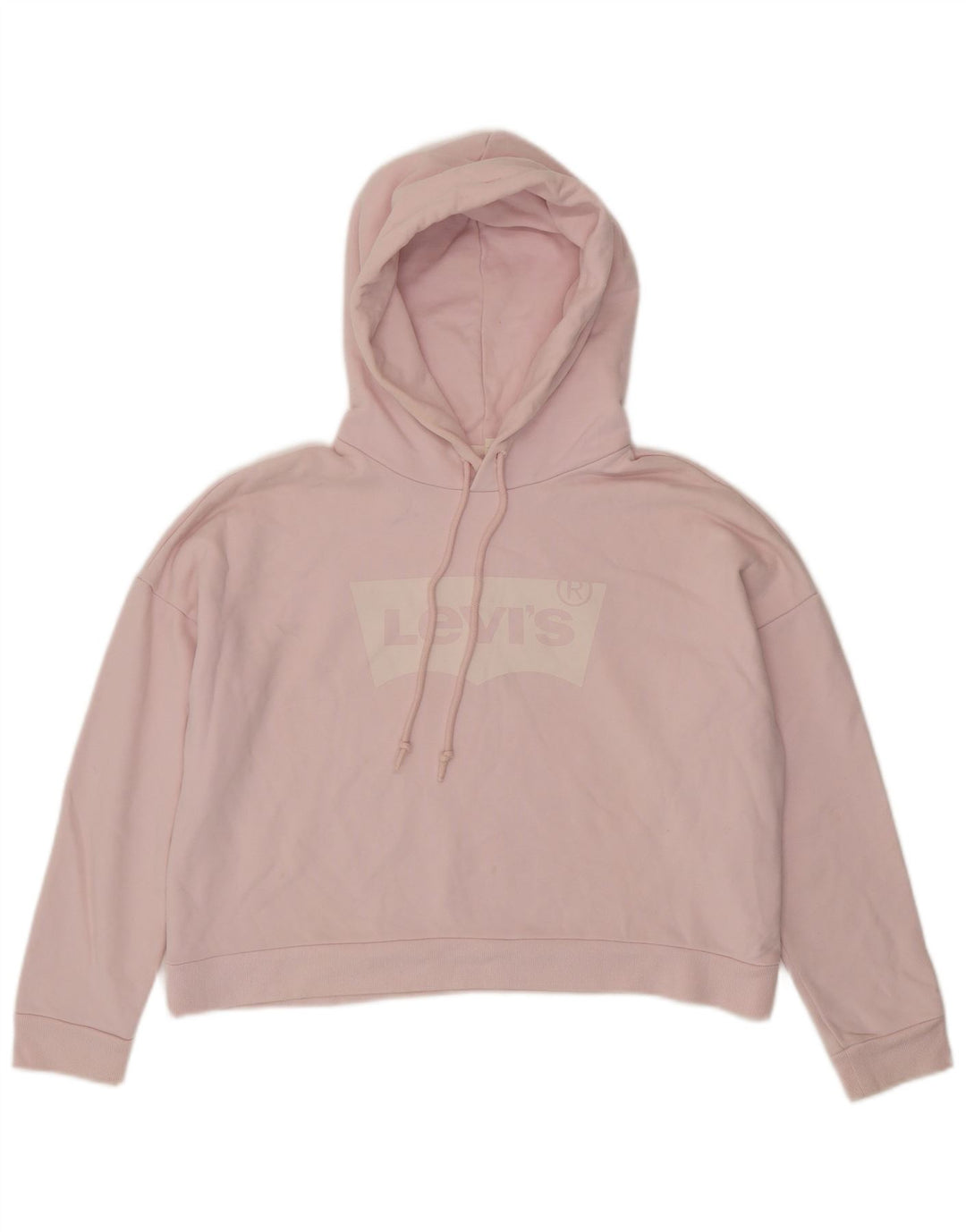 LEVI'S Dame Oversized Crop Grafisk Hoodie Jumper UK 10 Small Pink Bomuld