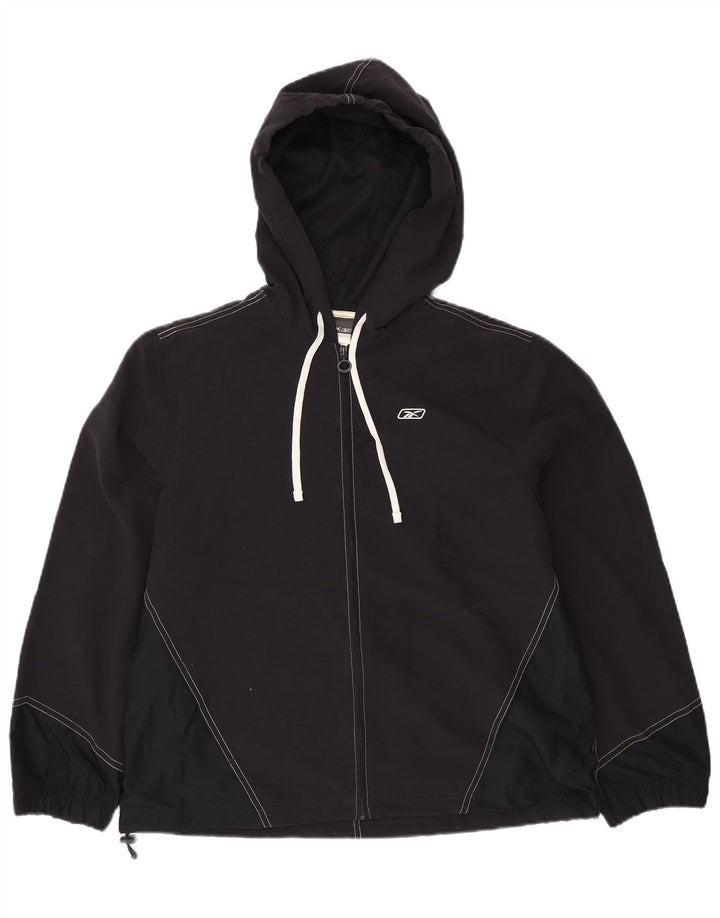 REEBOK Regnjakke med hætte til kvinder UK 14 Stor sort polyester