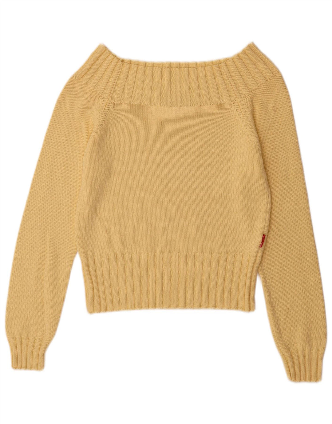 Vintage Dame Off Shoulder Sweater UK 12 Medium Gul Bomuld