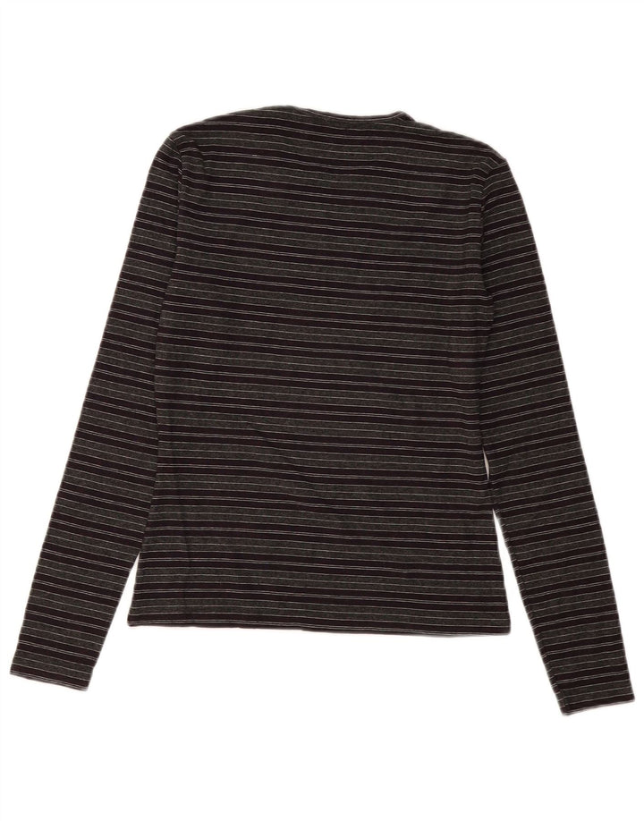 BENETTON Dame Top Langærmet UK 8 Lille Grå Stribet