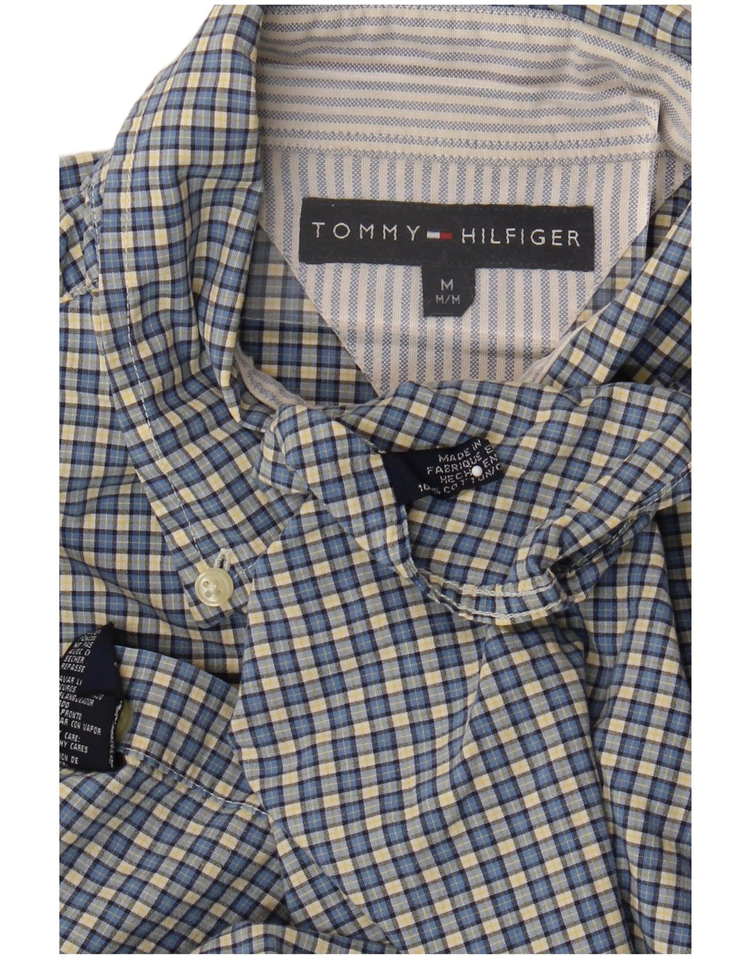 Tommy Hilfiger Herre kortærmet skjorte mellemblå ternet bomuld