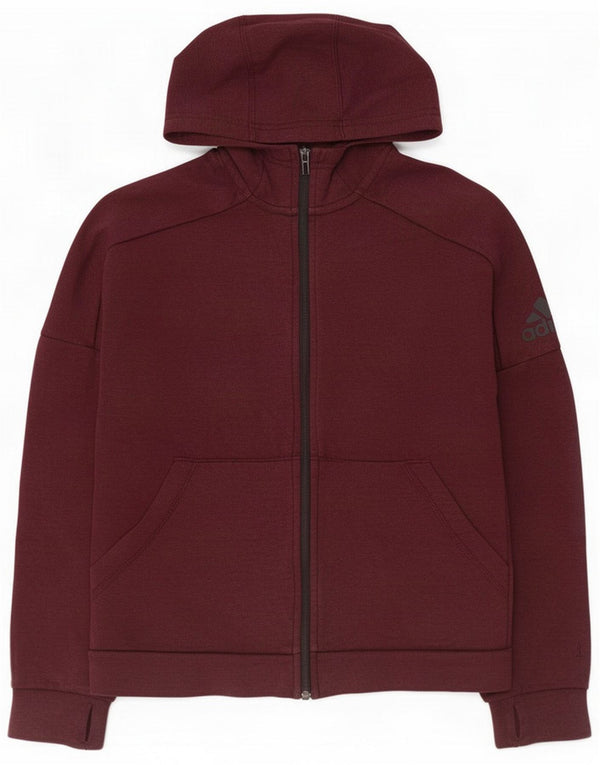 Adidas hættetrøje med lynlås til kvinder UK 10 Small Burgundy Cotton
