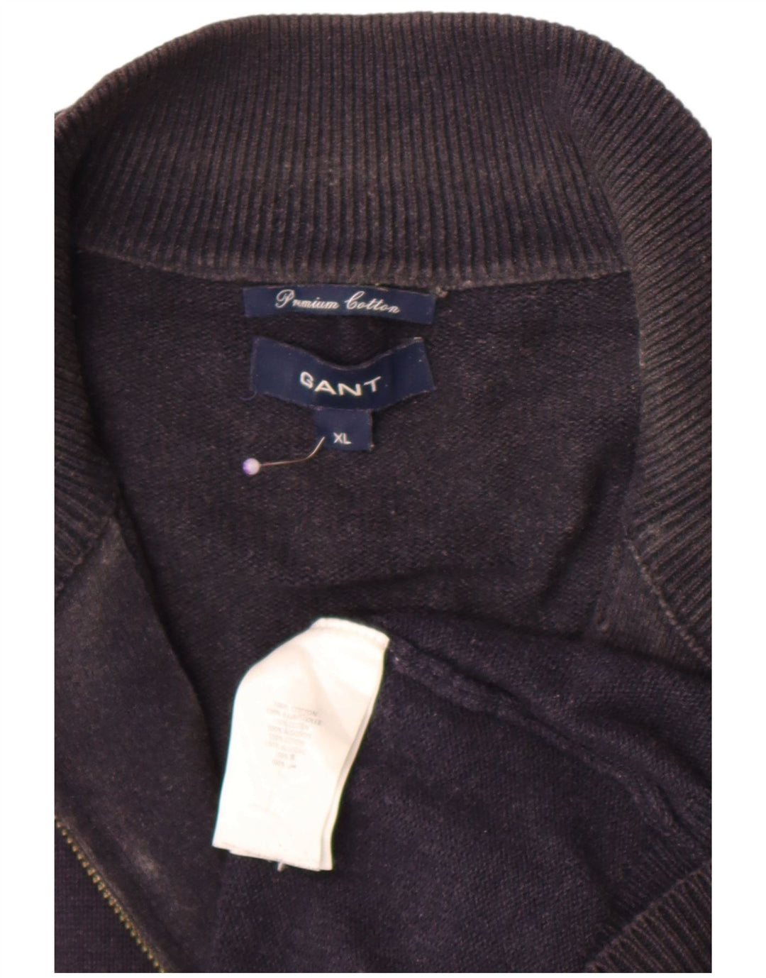Gant Herre Zip Neck Jumper Sweater XL Navy Blue Bomuld