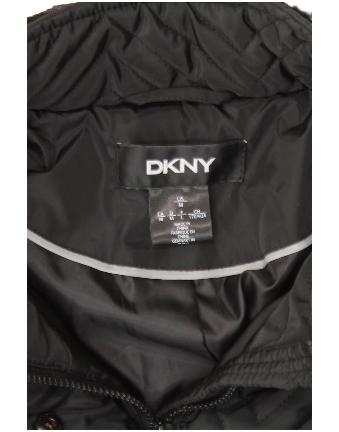 Dkny Dame Hooded Windbreaker Coat UK 12 Medium Black Chevron
