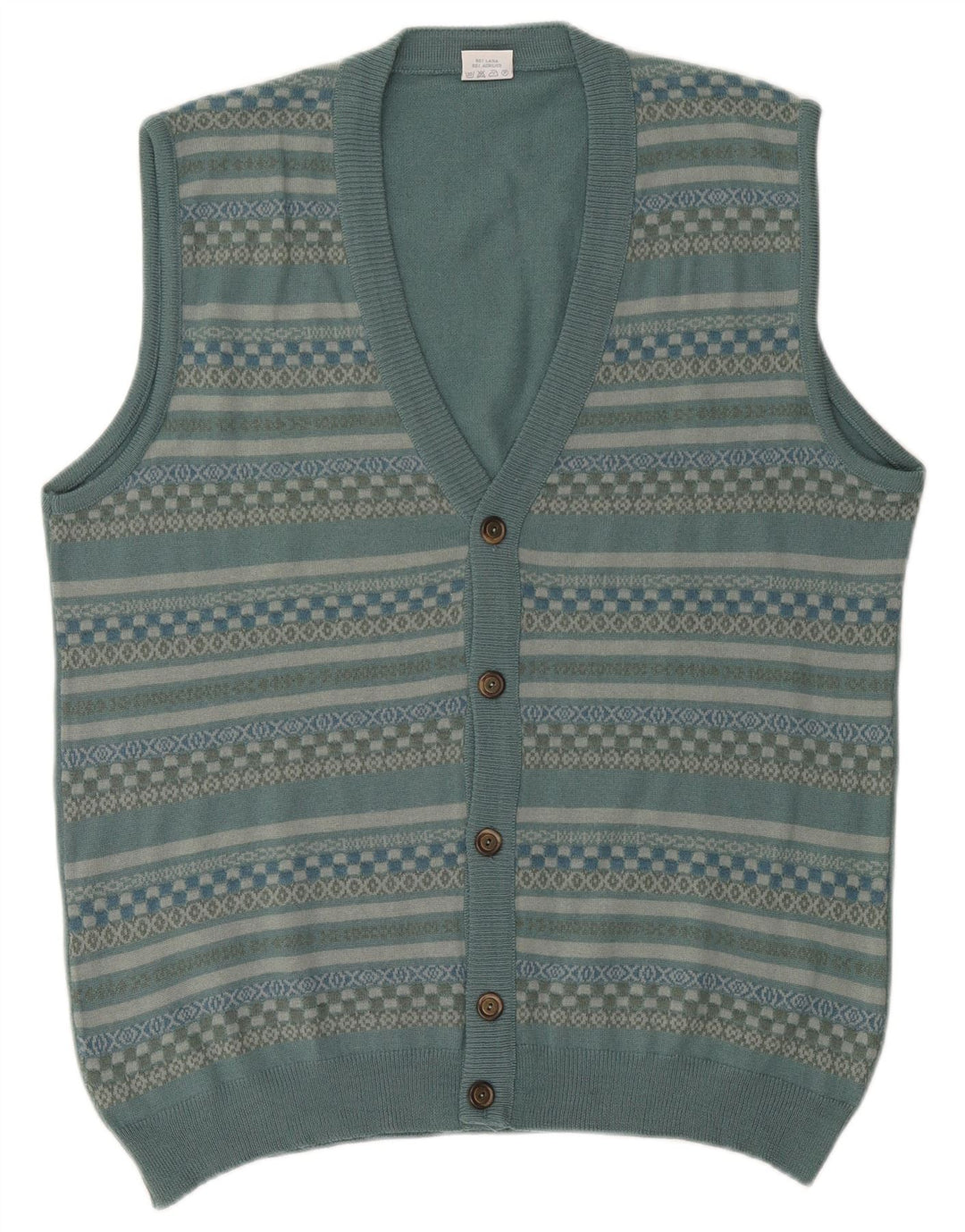Bernardini herre ærmeløs cardigan sweater XL blå geometrisk uld