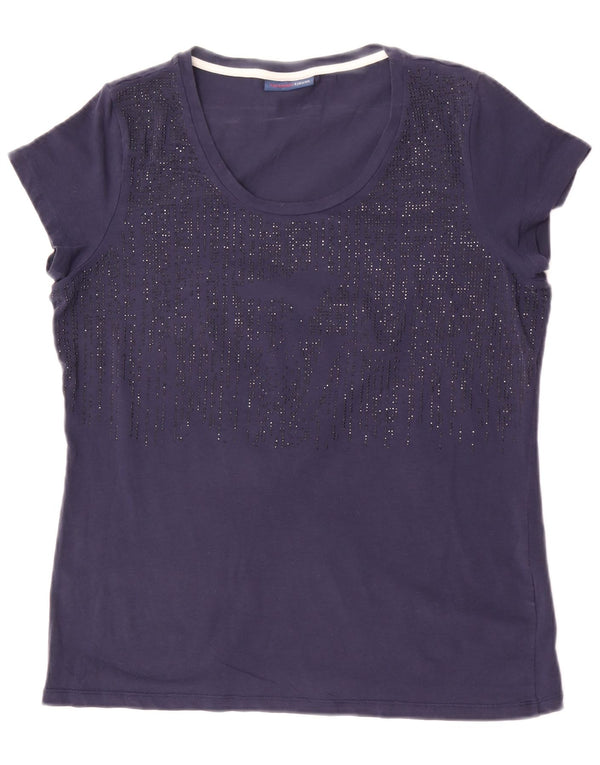 Trussardi Jeans Dame T-Shirt Top UK 14 Medium Navy Blue