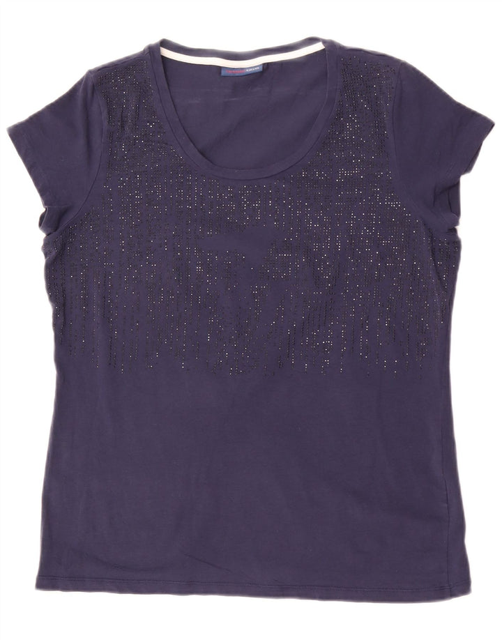 Trussardi Jeans Dame T-Shirt Top UK 14 Medium Navy Blue