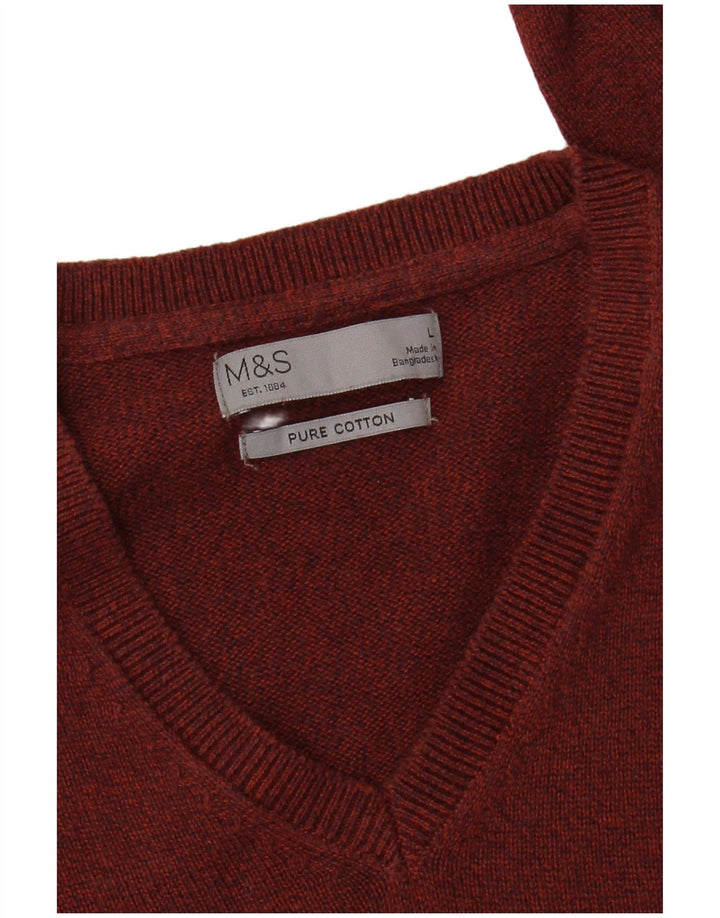 Marks & Spencer Herre V-hals trøje Sweater Large Rød Flecked Bomuld