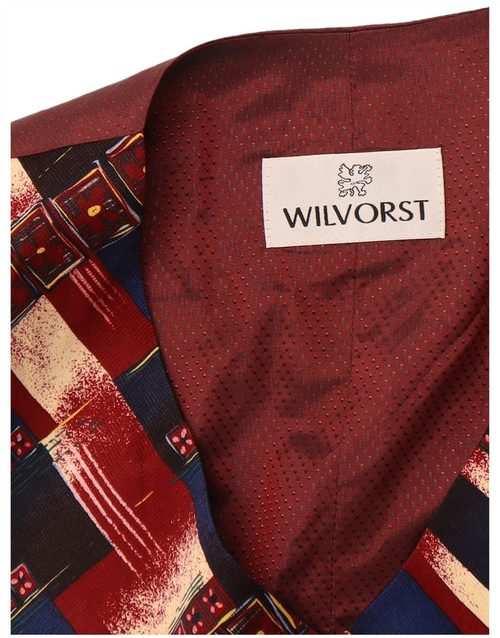 WILVORST Mens Waistcoat Large Burgundy Geometric