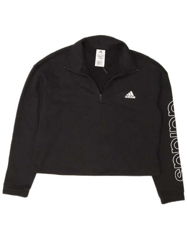 Adidas Dame Crop Grafisk Zip Neck Sweatshirt Jumper UK 16/18 Large Black