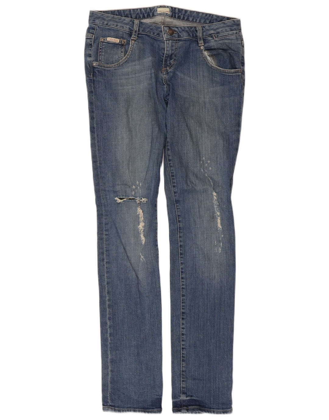 Calvin Klein Dame Distressed Slim Jeans W30 L33 Blå Bomuld