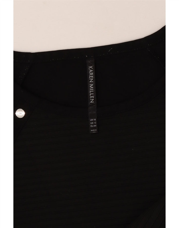 Karen Millen Dame Bluse Top UK 16 Stor Sort Stribet