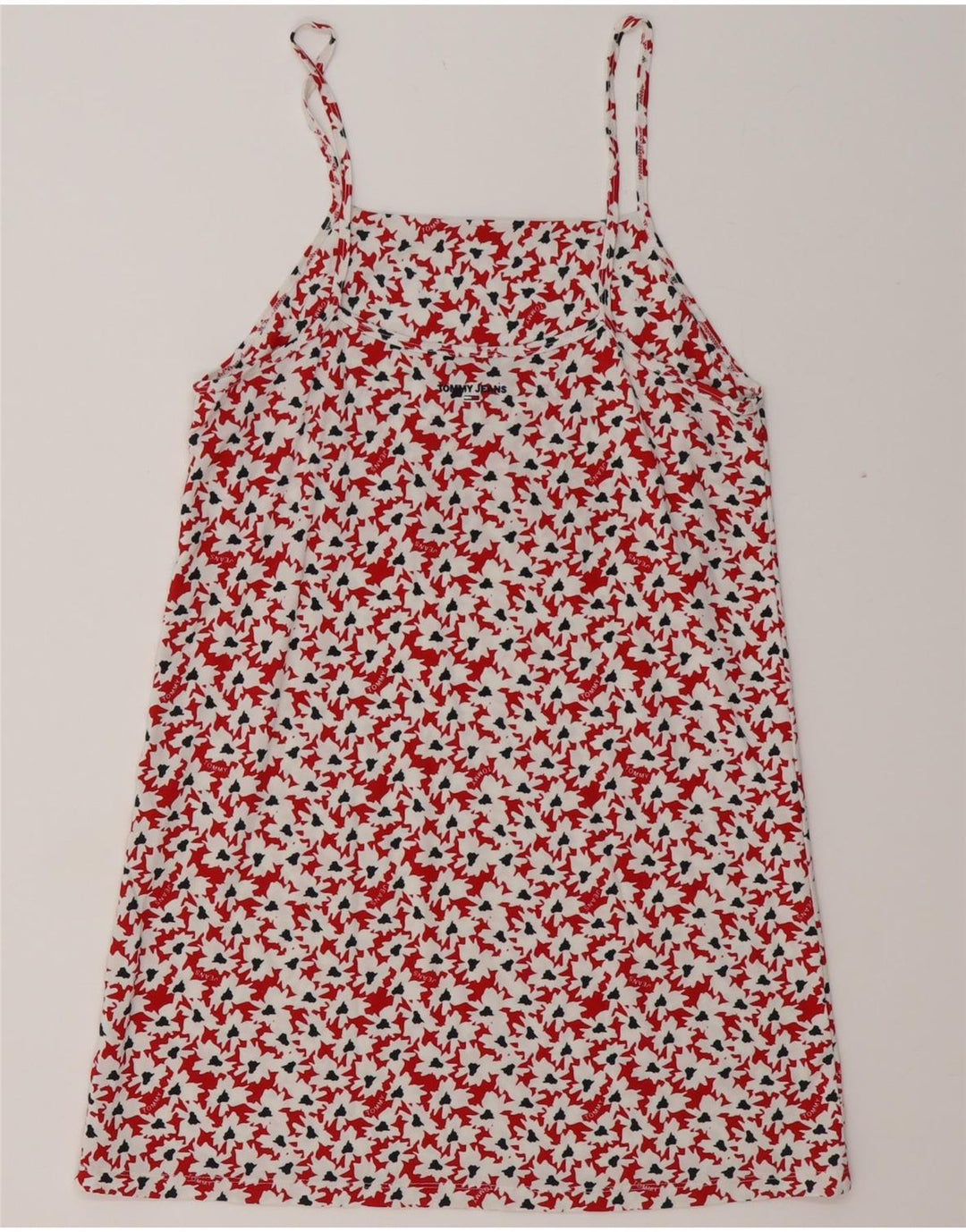 TOMMY HILFIGER Dame Abstrakt mønster bluse Top UK 12 Medium Rød