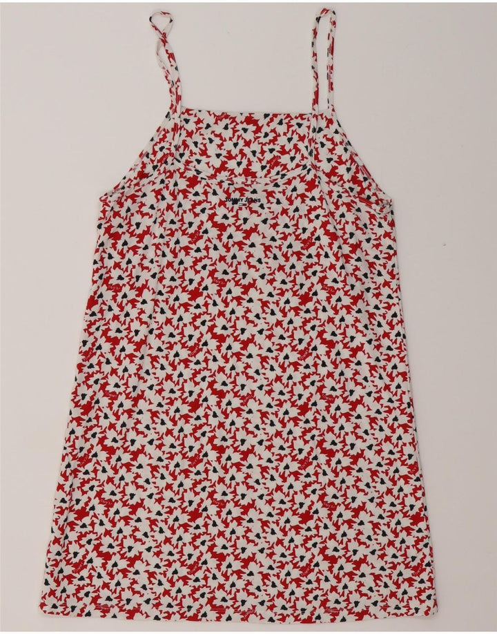 TOMMY HILFIGER Dame Abstrakt mønster bluse Top UK 12 Medium Rød