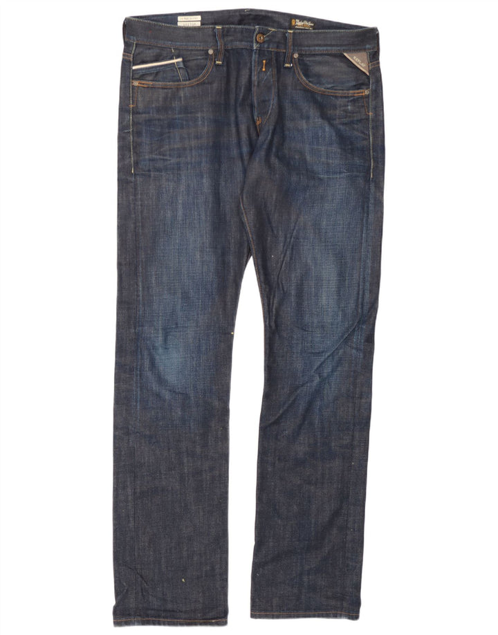 Replay Herre Waitom Straight Jeans W36 L36 Marineblå Bomuld