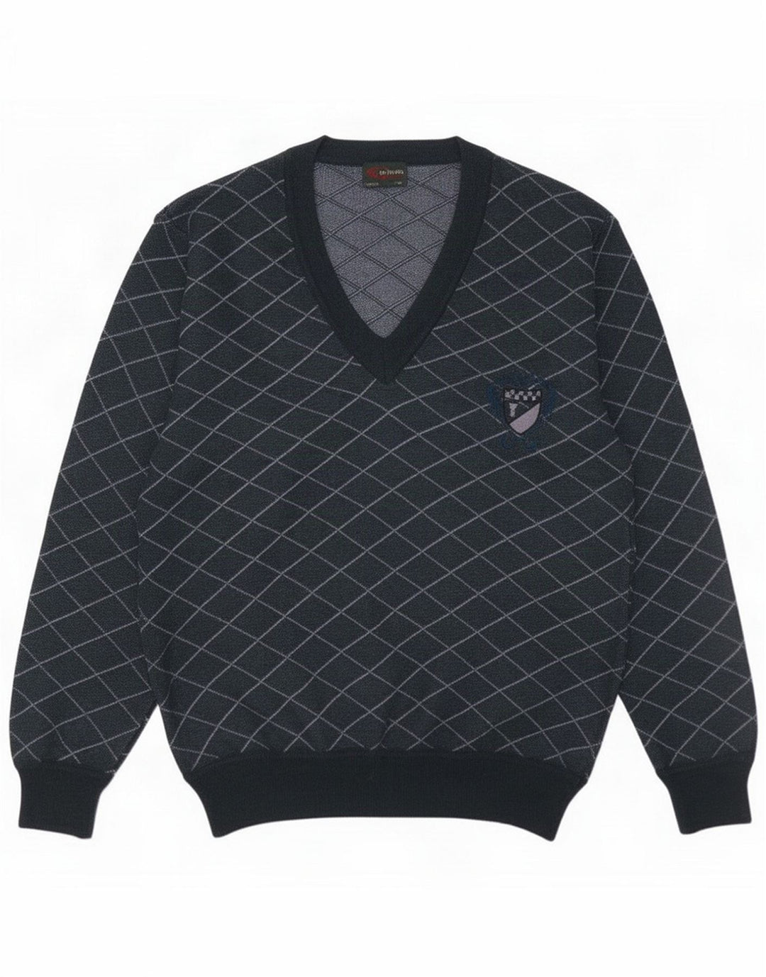 Giuliano Herre V-hals sweater IT 50 Medium Grøn ternet uld