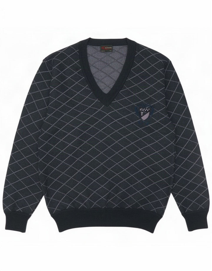 Giuliano Herre V-hals sweater IT 50 Medium Grøn ternet uld