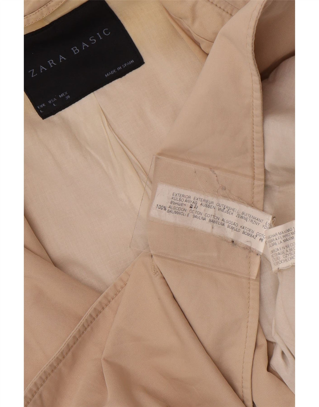 Zara Kvinder Kort Trench Coat UK 16 Stor Beige Bomuld