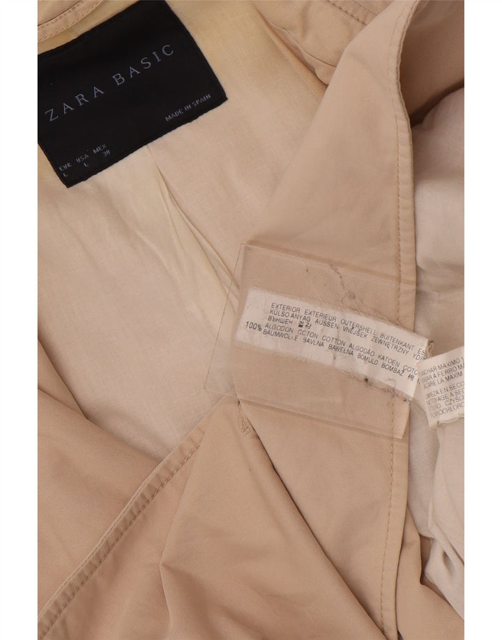Zara Kvinder Kort Trench Coat UK 16 Stor Beige Bomuld