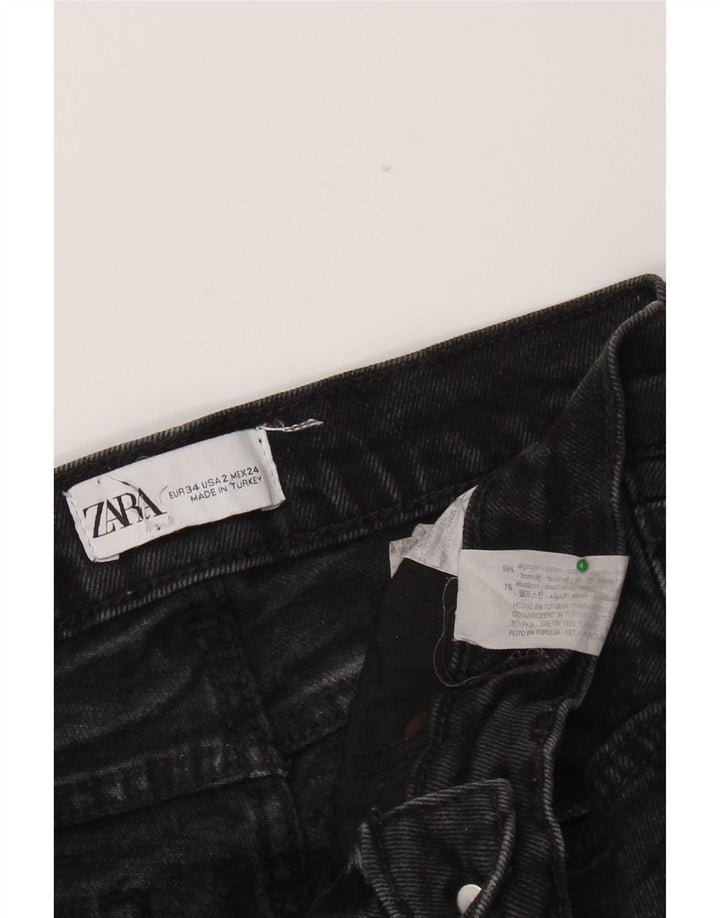 Zara Dame Flared Jeans EU 34 2XS W24 L30 Sort Bomuld