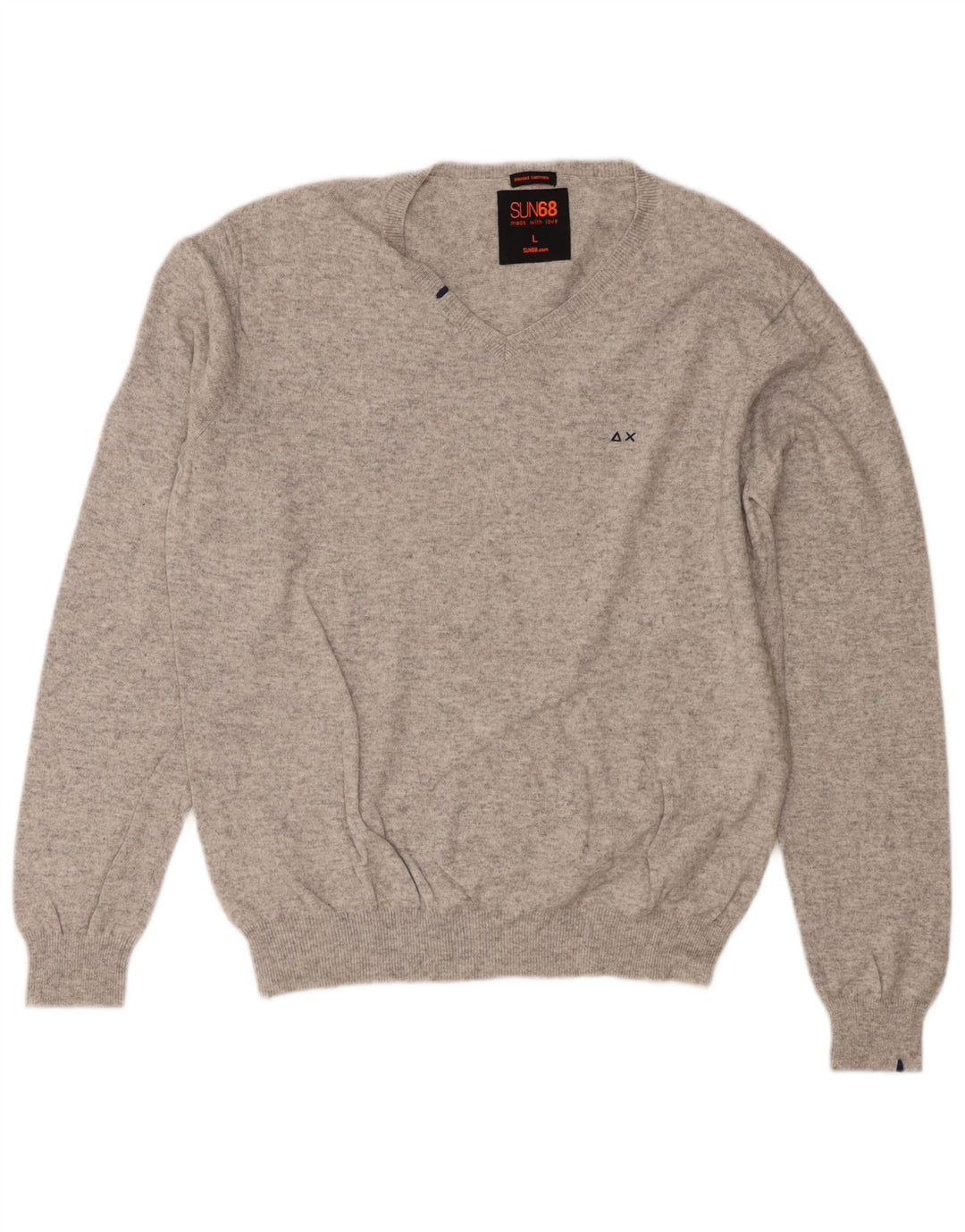 Sun68 Herre V-hals sweater Stor grå bomuld