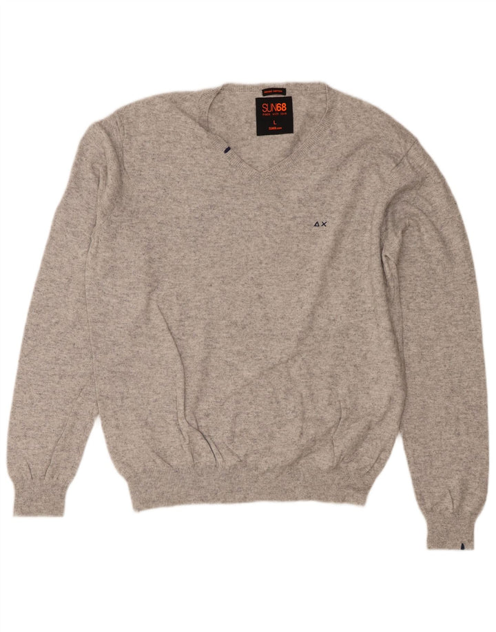 Sun68 Herre V-hals sweater Stor grå bomuld