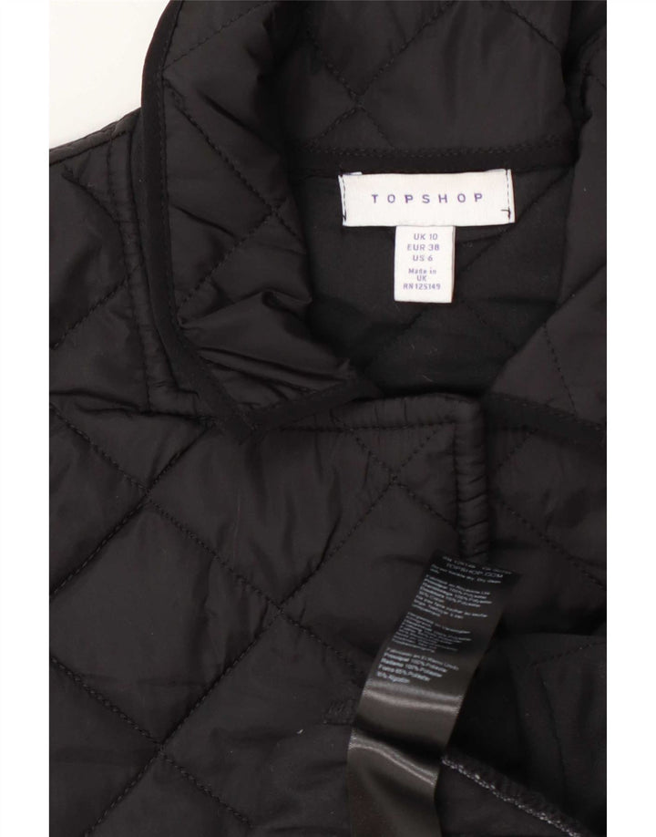 Topshop Dame Kortærmet Quiltet Jakke UK 10 Lille Sort Polyester
