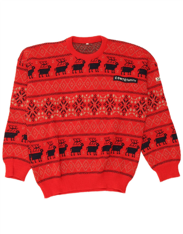 Vintage Herre Crew Neck trøje Sweater Large Red Fair Isle Wool