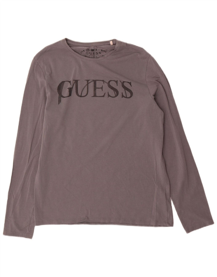 Guess Herre Grafisk Top Langærmet UK 40 Medium Grå Bomuld