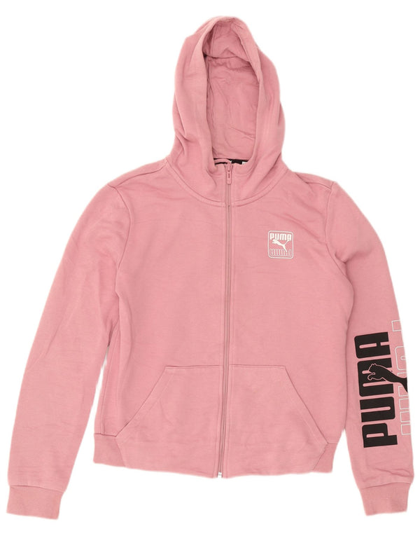 Puma Womens Graphic Zip Hoodie Sweater UK 14 Medium Pink Cotton