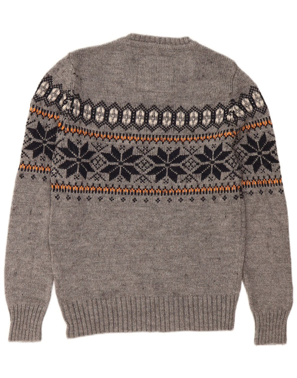 Superdry Herre sweater med rund hals, lille grå Fair Isle Akryl