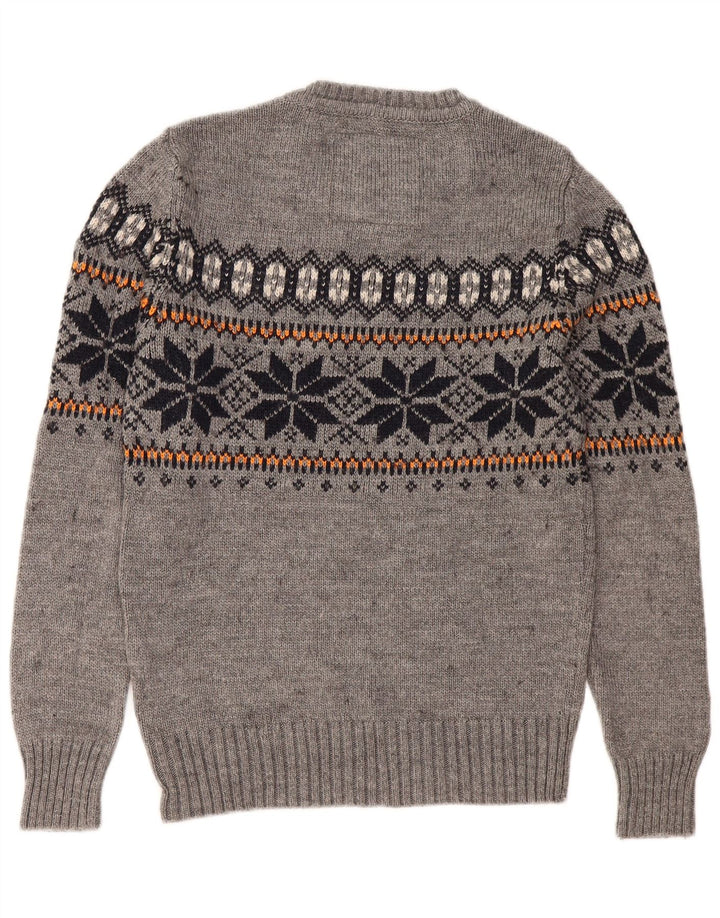 Superdry Herre sweater med rund hals, lille grå Fair Isle Akryl
