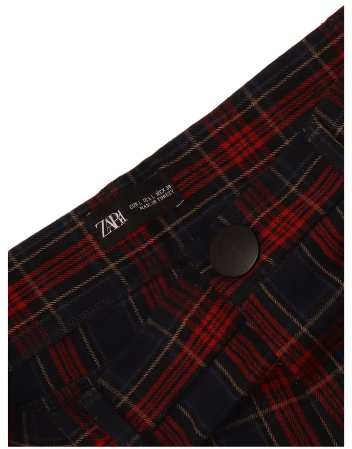 Zara Womens Slim Cropped Trousers Large W30 L25 Red Check
