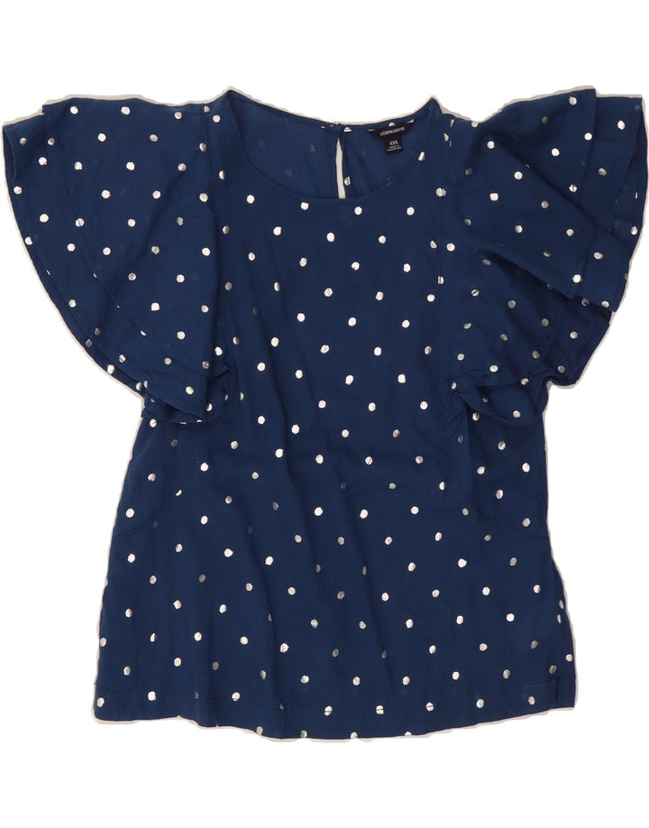 J. CREW Womens Blouse Top UK 2 2XS Navy Blue Spotted Cotton Vintage J. Crew and Second-Hand J. Crew from Messina Hembry 